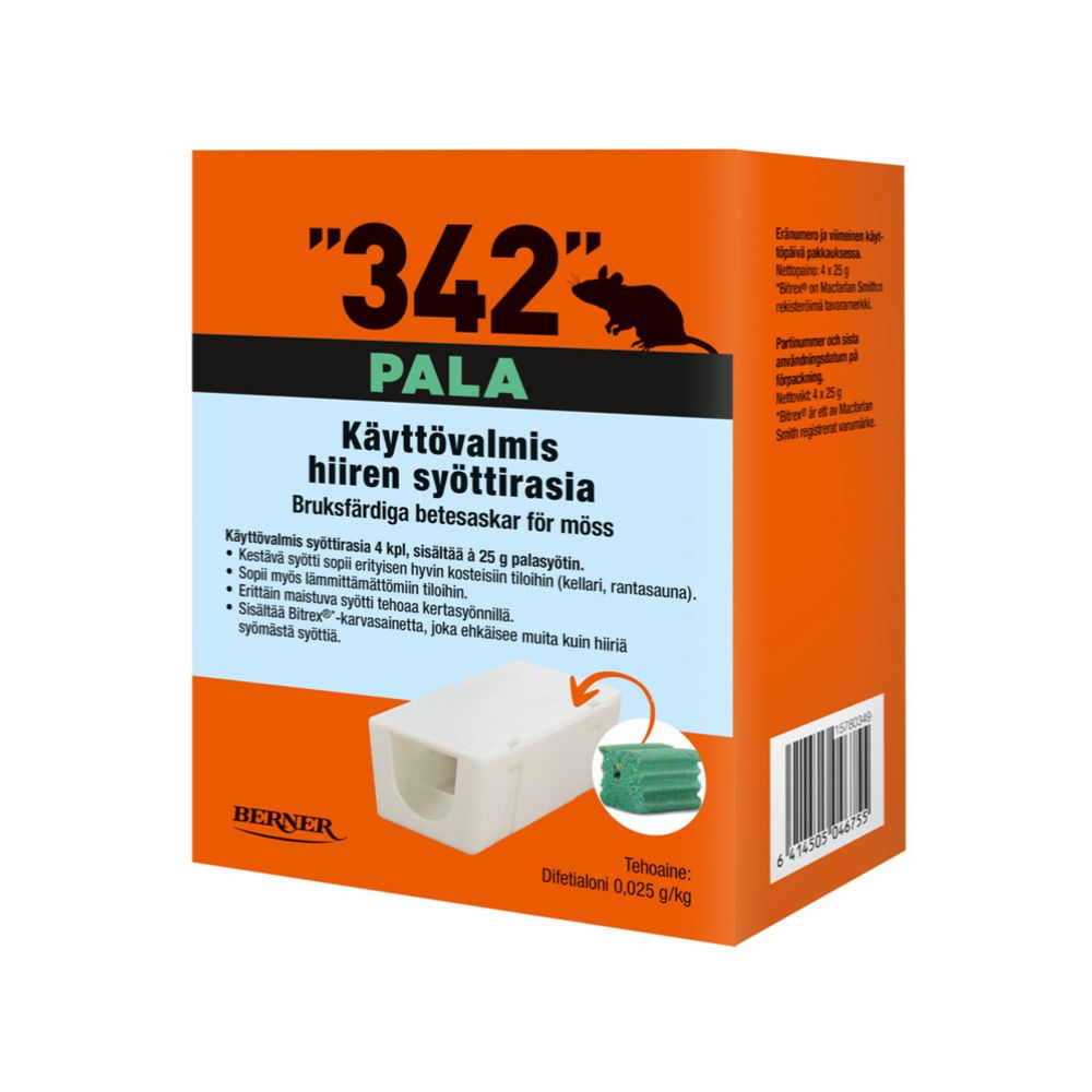 342 hiiren syöttirasia 4 kpl à 25 g palasyötti