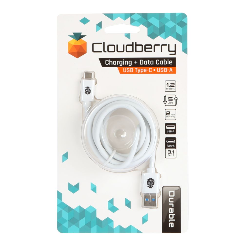 Cloudberry USB-A - USB-C datakaapeli 1,2 m valkoinen