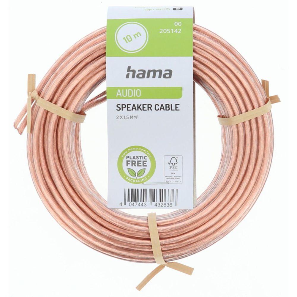 Hama Kaiutinkaapeli, 2 x 1,5 mm², 10 m, läpinäkyvä