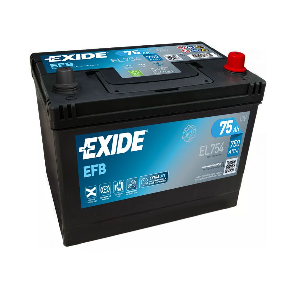 Exide EL754 75 Ah / 750 A aku, P270 x L173 x K222