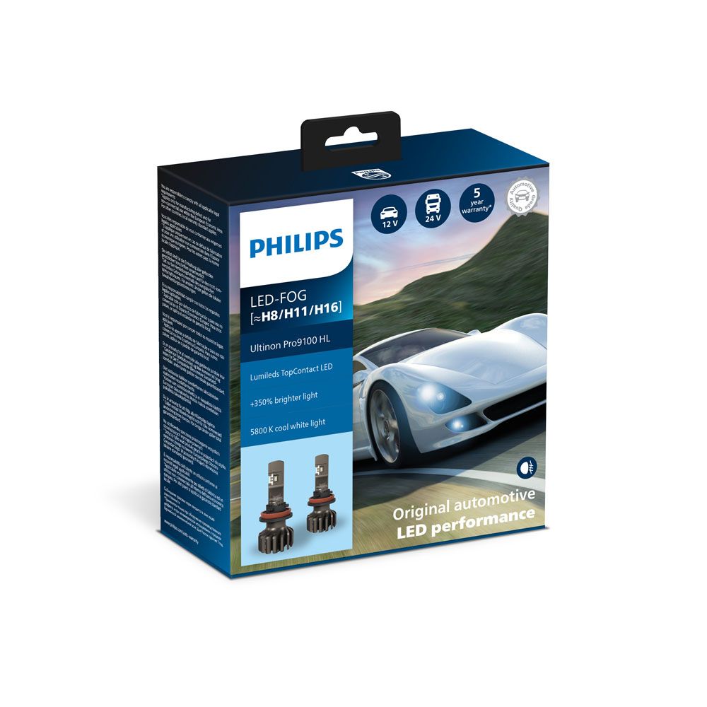 Philips Ultinon PRO9100 H8/H11/H16 LED ajoneuvopolttimopari
