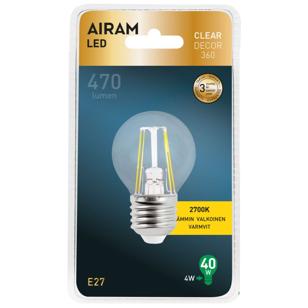 Airam LED-filamenttilamppu P45 E27 4,5W 470lm 2700K
