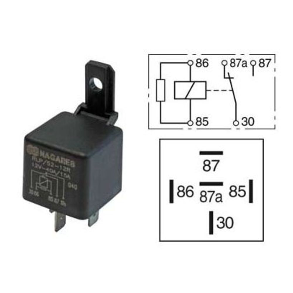 Kopplingsrelä med motstånd 12 V 40/15 A 5-polig