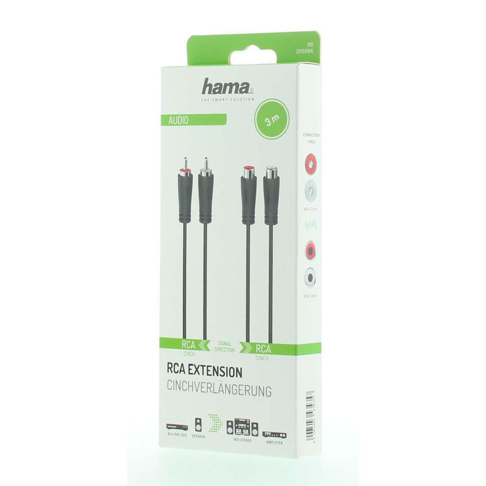 Hama Audiokaapeli, 2 x RCA uros - 2 x RCA naaras, 3,0 m