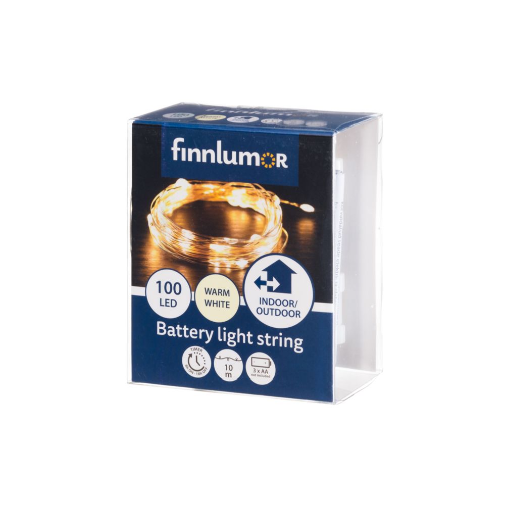 Finnlumor 100 micro-LED ljusslinga utomhus 3 x AA 10 m
