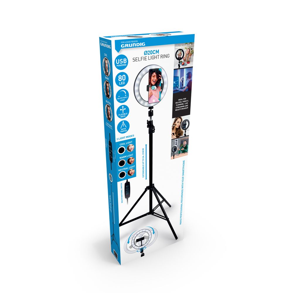 Grundig LED ringlampa 20 cm med selfie-stativ