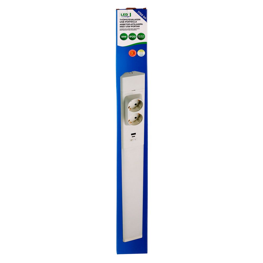 Led Energie työpistevalaisin USB-porteilla 18 W 1750 lm 4000 K valkoinen