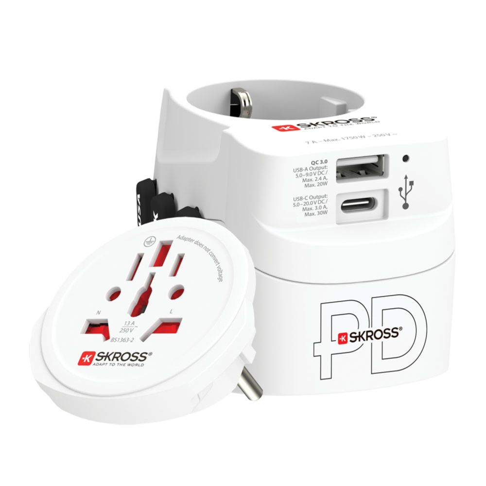 Skross AC30PD PRO Light USB-A+C PD matka-adapteri Maailma