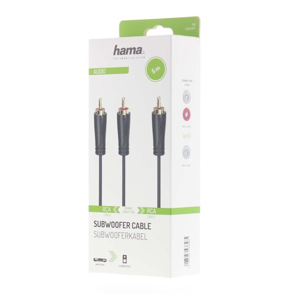 Hama audiokabel, RCA hane - 2 x RCA hane, 5,0 m, guldpläterade kontakter