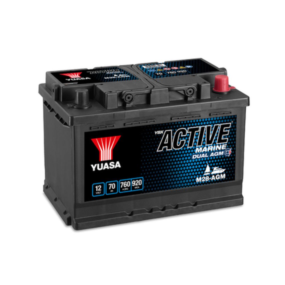 Yuasa Dual M28-AGM 12V 70Ah 760A Vapaa-ajan akku P278 x L175 x K190 -+