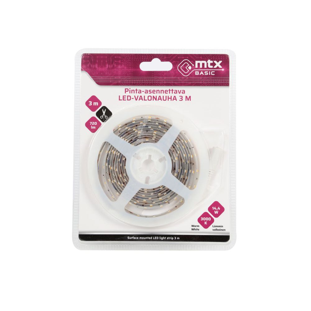 MTX Basic LED-ljuslist 4,8W/m 3000 K 3 m IP65/IP20