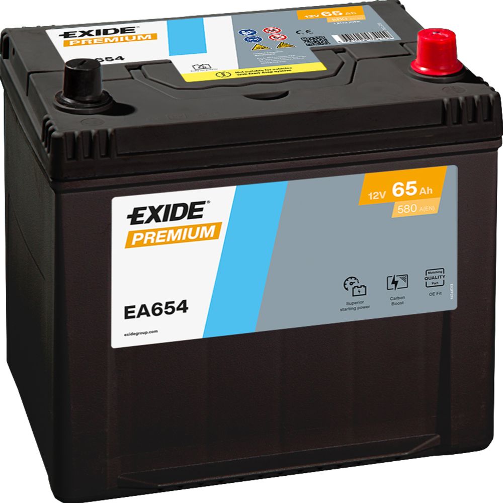 Exide EA654 65 Ah / 580 A batteri L230 x B173 x H222 -+