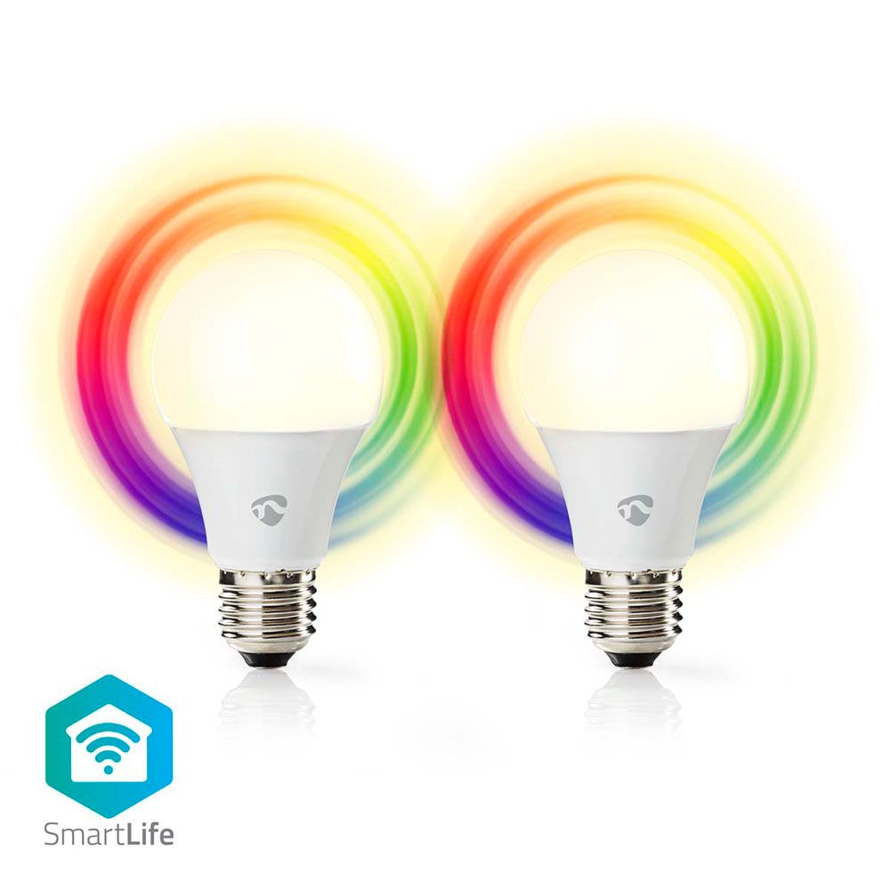 Nedis SmartLife LED-klotlampa E27 RGB-färger WiFi 2 st. vit