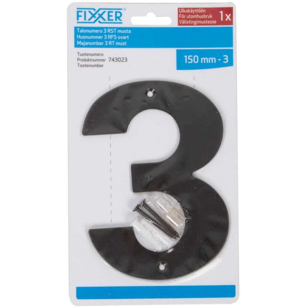 Fixxer® talonumero "3" mustaksi maalattu teräs 150 mm