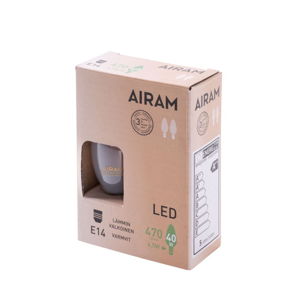 Airam LED kynttilälamppu E14 4,5W 2700K 470 lm 2 kpl