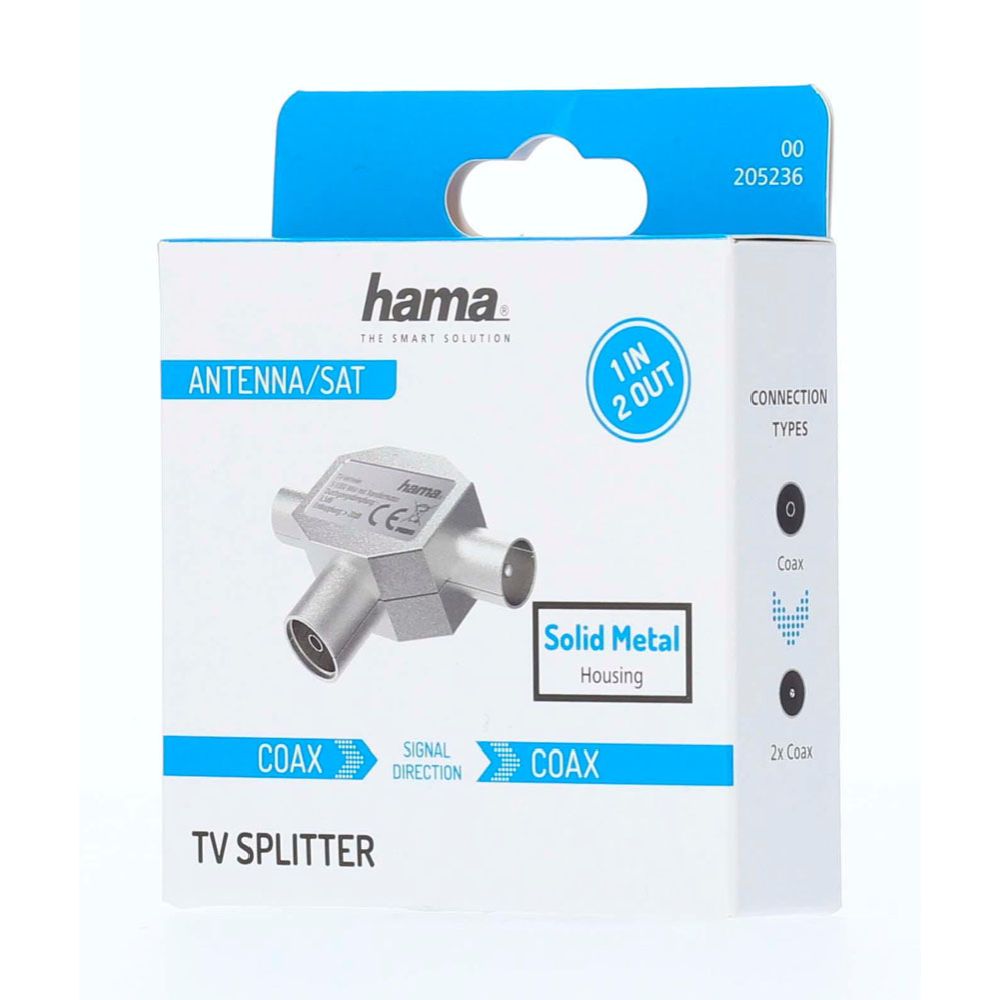 Hama antenndelare, Coax hona ingång - 2 x Coax hane utgång, 4–1000 MHz