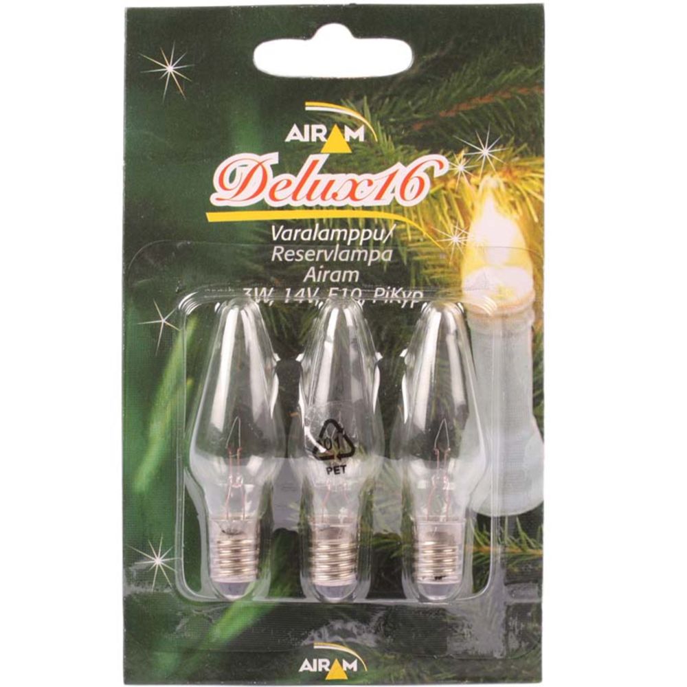 Airam reservlampa till julgransbelysning E10 14V 3W 3 st.