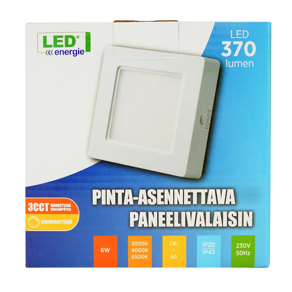 Led Energie hämardatav paneelvalgusti, pindpaigaldus, 3CCT, 6 W, 370 lm