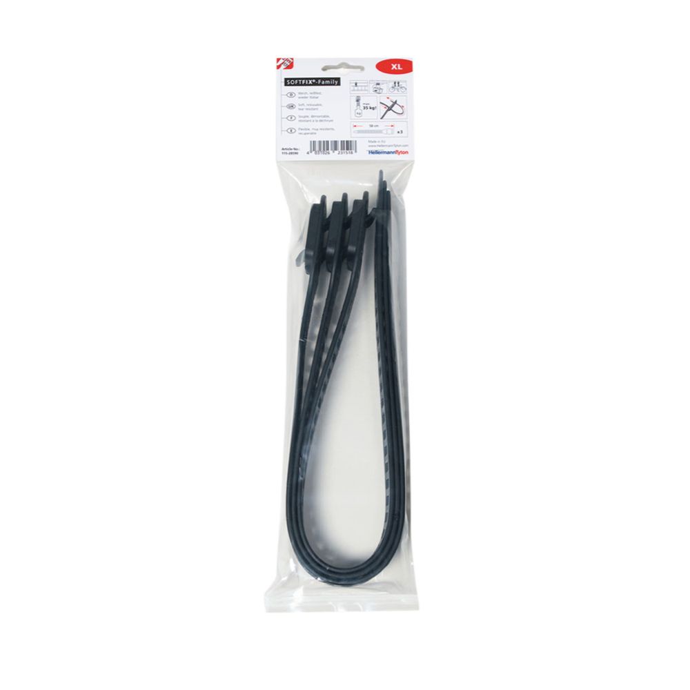 HellermannTyton Softfix XL öppningsbart buntband 580 x 28 mm, 3 st., svart