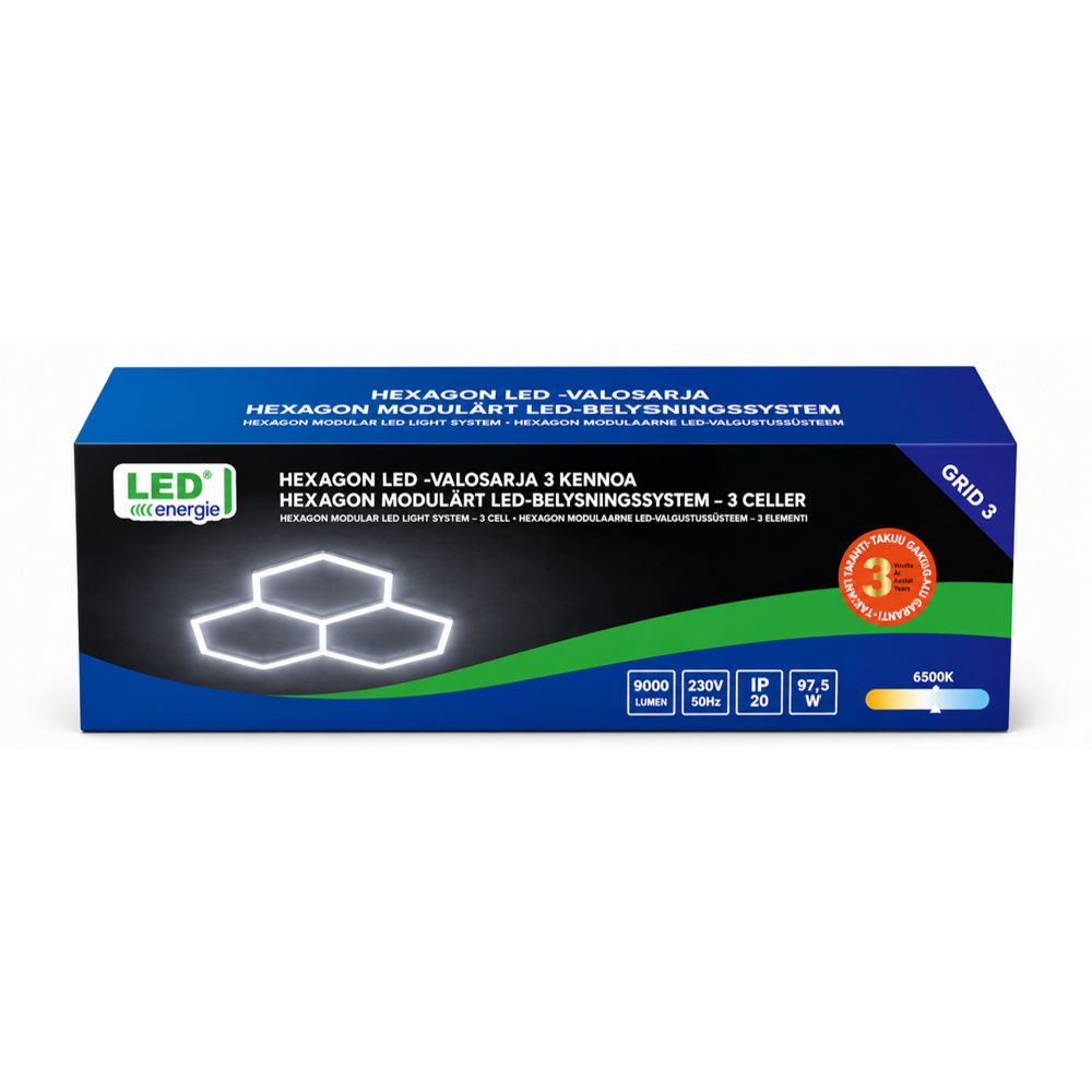 Led Energie Hexagon LED-valosarja 3 kpl 97,5 W 9000 lm 6500 K
