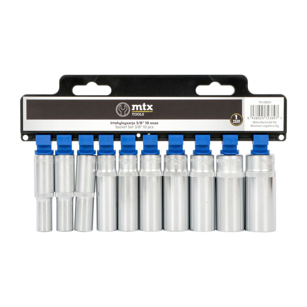 MTX Tools Basic bitshylssats lång 9–19 mm 3/8" 10 delar