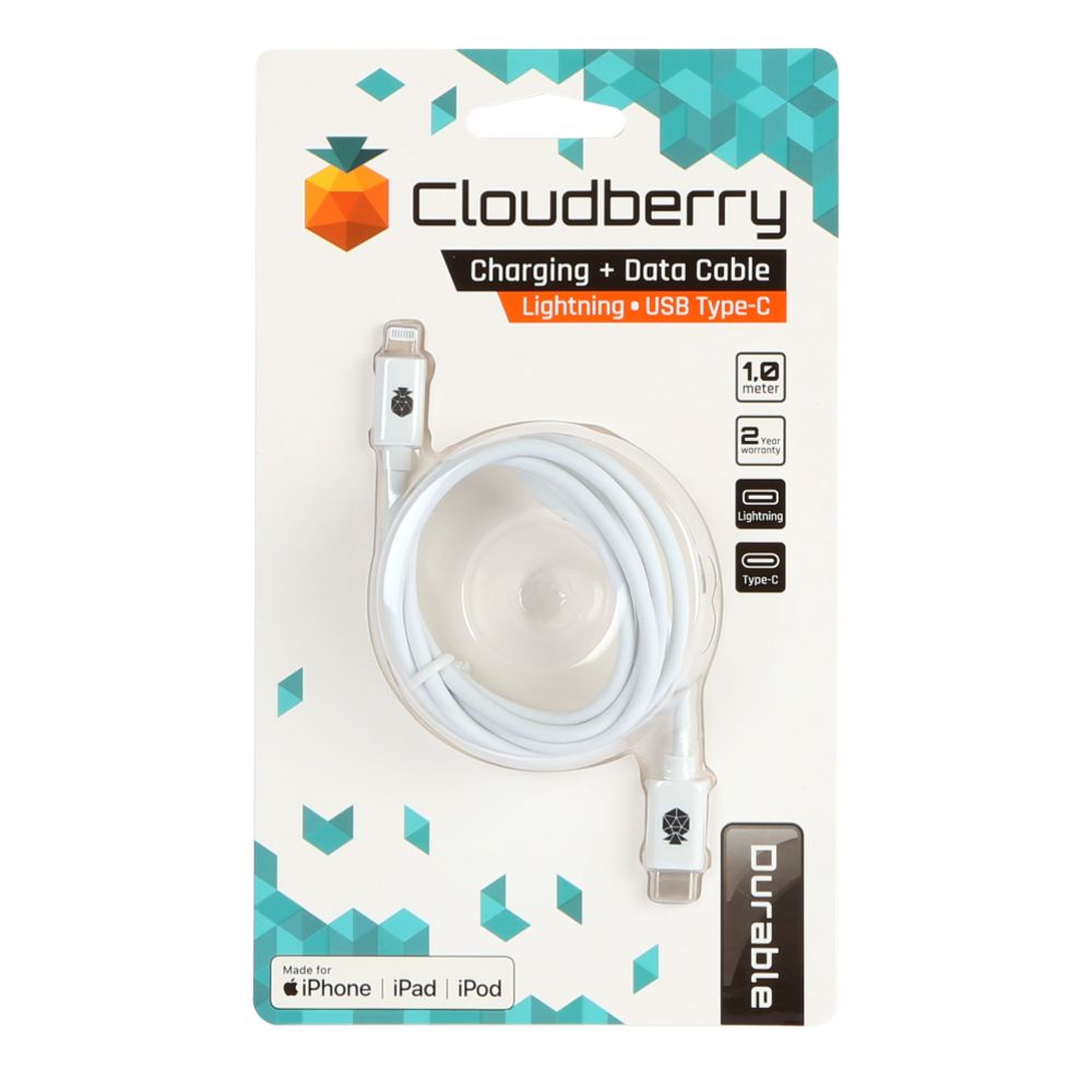 Cloudberry USB Type-C - Lightning datakaapeli 1 m valkoinen