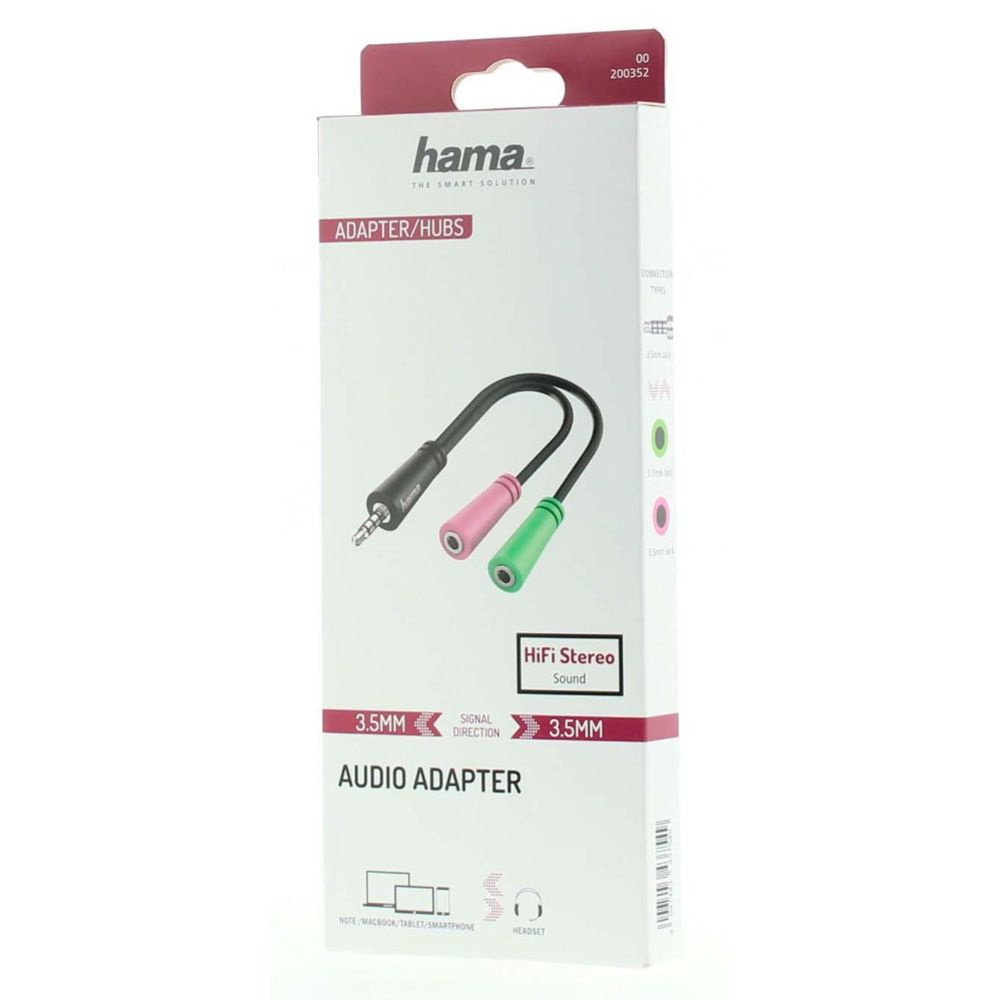 Hama Audioadapteri, 3,5 mm (4-pin) uros - 2 x 3,5 mm (3-pin) naaras, 0,15 m