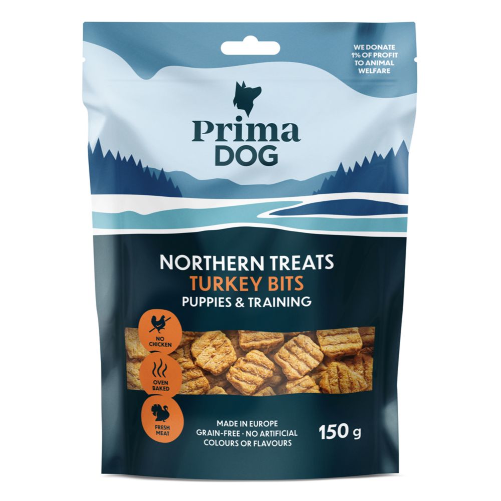 PrimaDog Northern Treats Bits Kalkkuna Pennuille ja Treenaamiseen 150 g