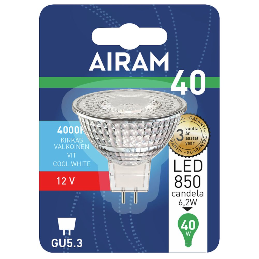 Airam 12 V LED-kohdelamppu GU5.3 6,2 W 4000 K 430 lm