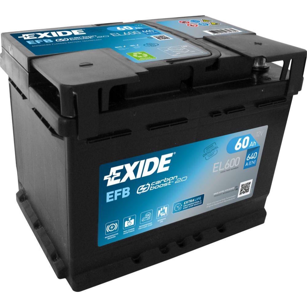 Exide EL600 60 Ah / 640 A batteri L242 x B175 x H190 -+