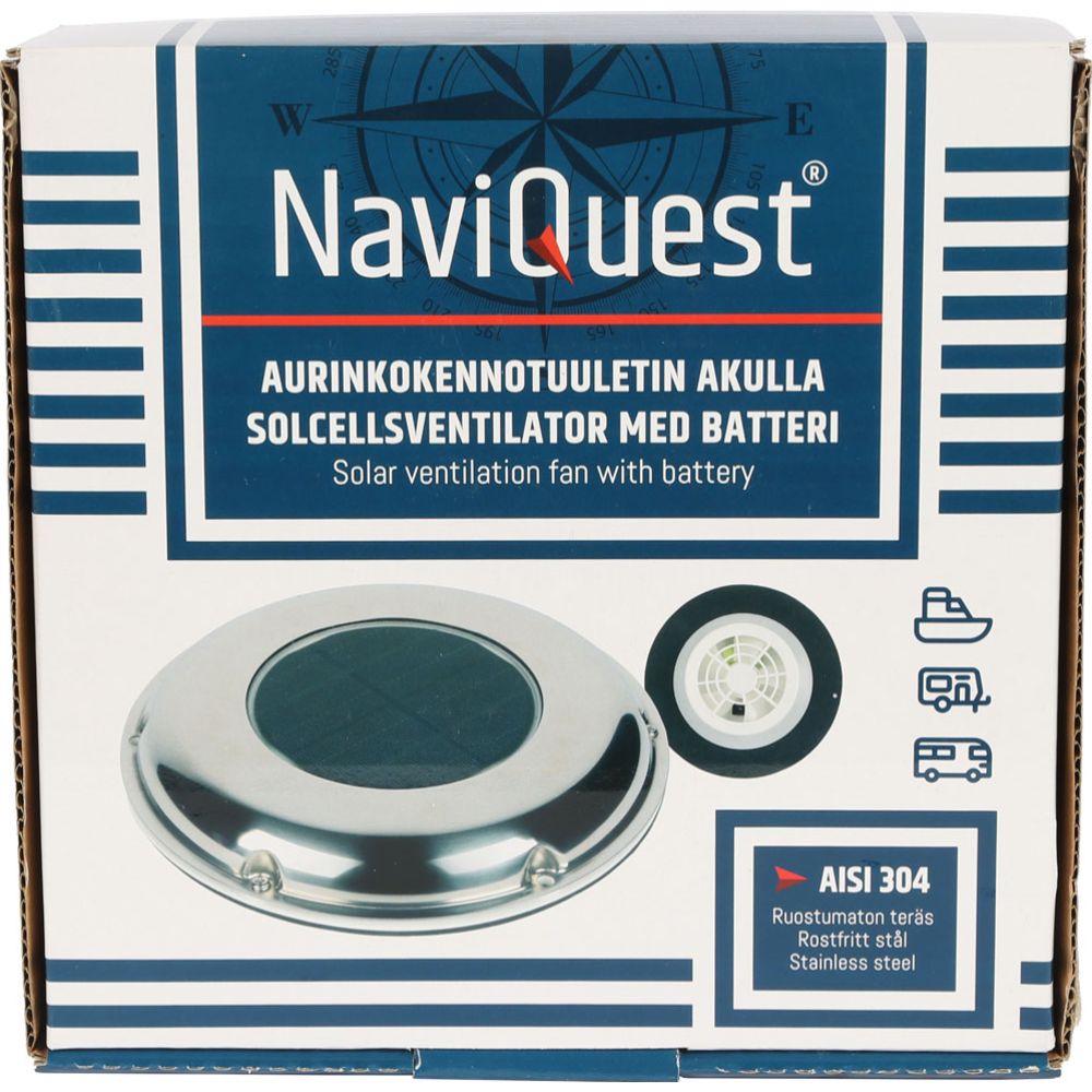 Naviquest aku ja päikesepatareiga ventilaator, AISI 304