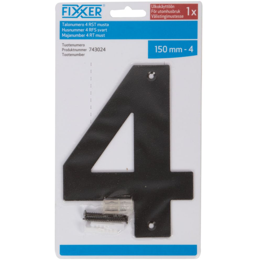 Fixxer® talonumero "4" mustaksi maalattu teräs 150 mm