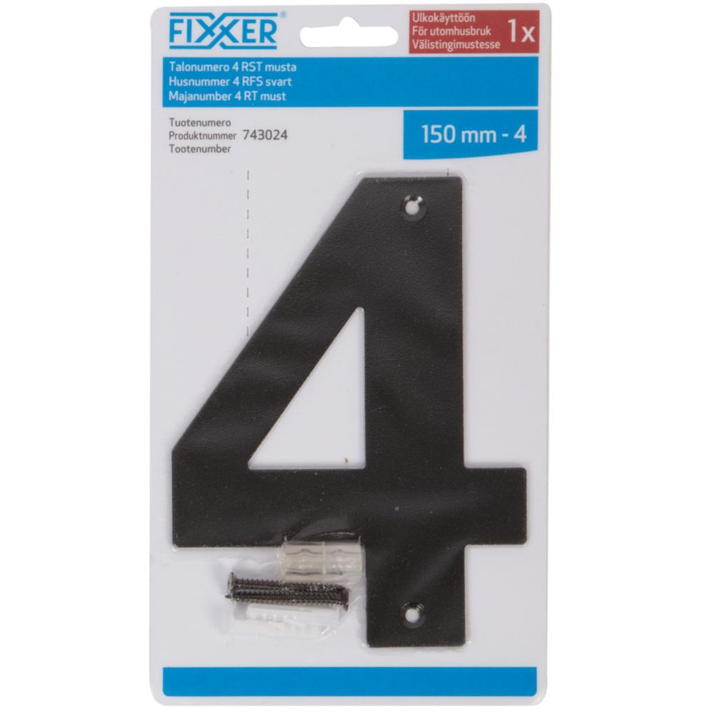 Fixxer® husnummer 4 svart 15 cm