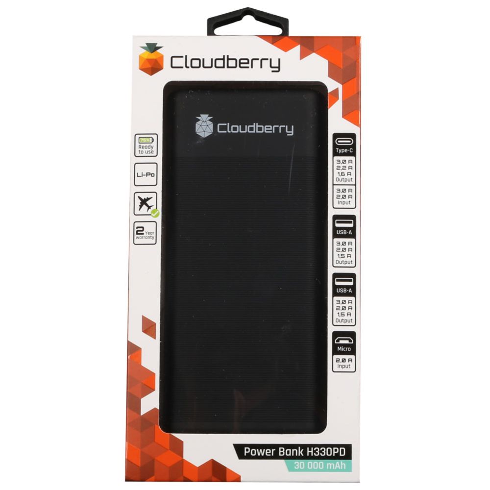 Cloudberry 30 000 mAh PD akupank, QC 3,0 A + 2 x USB, 3,0 A