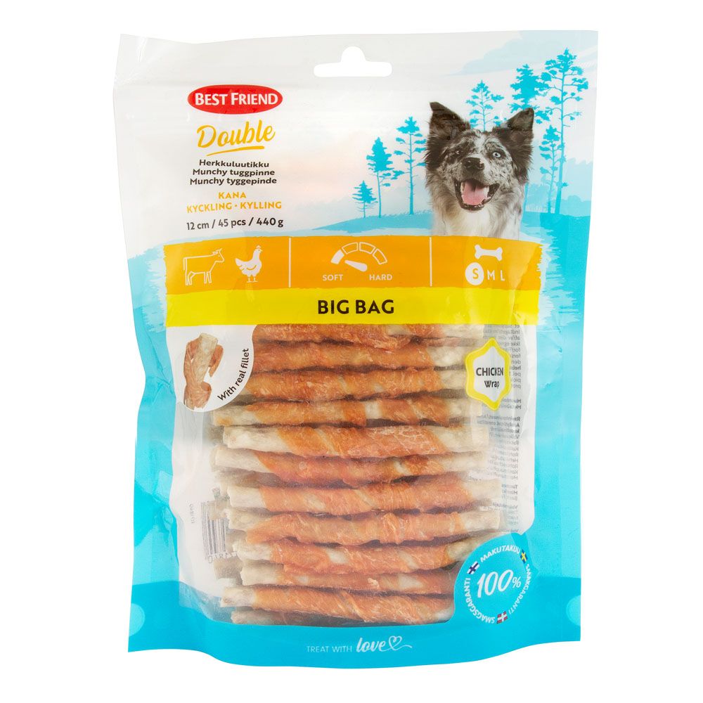 Best Friend Double kanafileega närimispulk, Big Bag, 12 cm, 45 tk, 440 g
