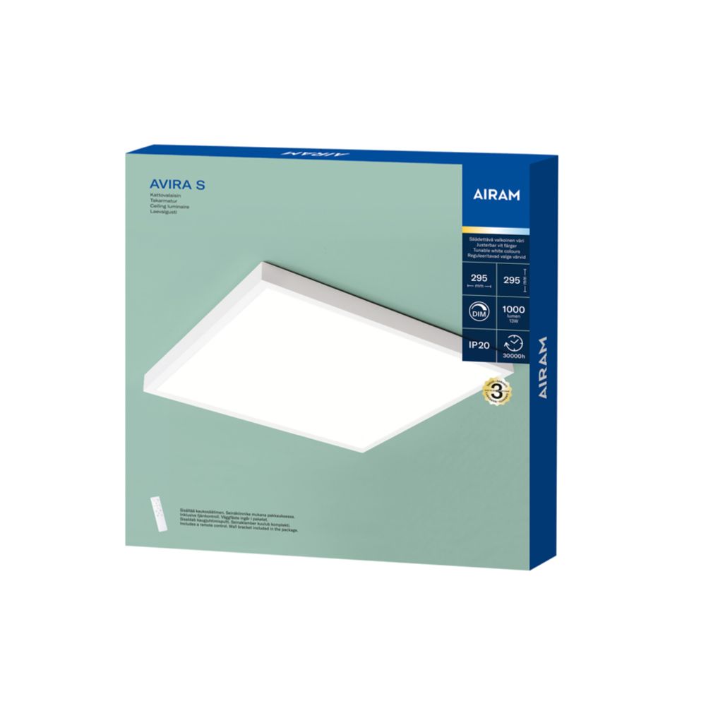 Airam Avira S LED-panelarmatur 295 x 295 mm 13 W 3CCT IP20 dimbar