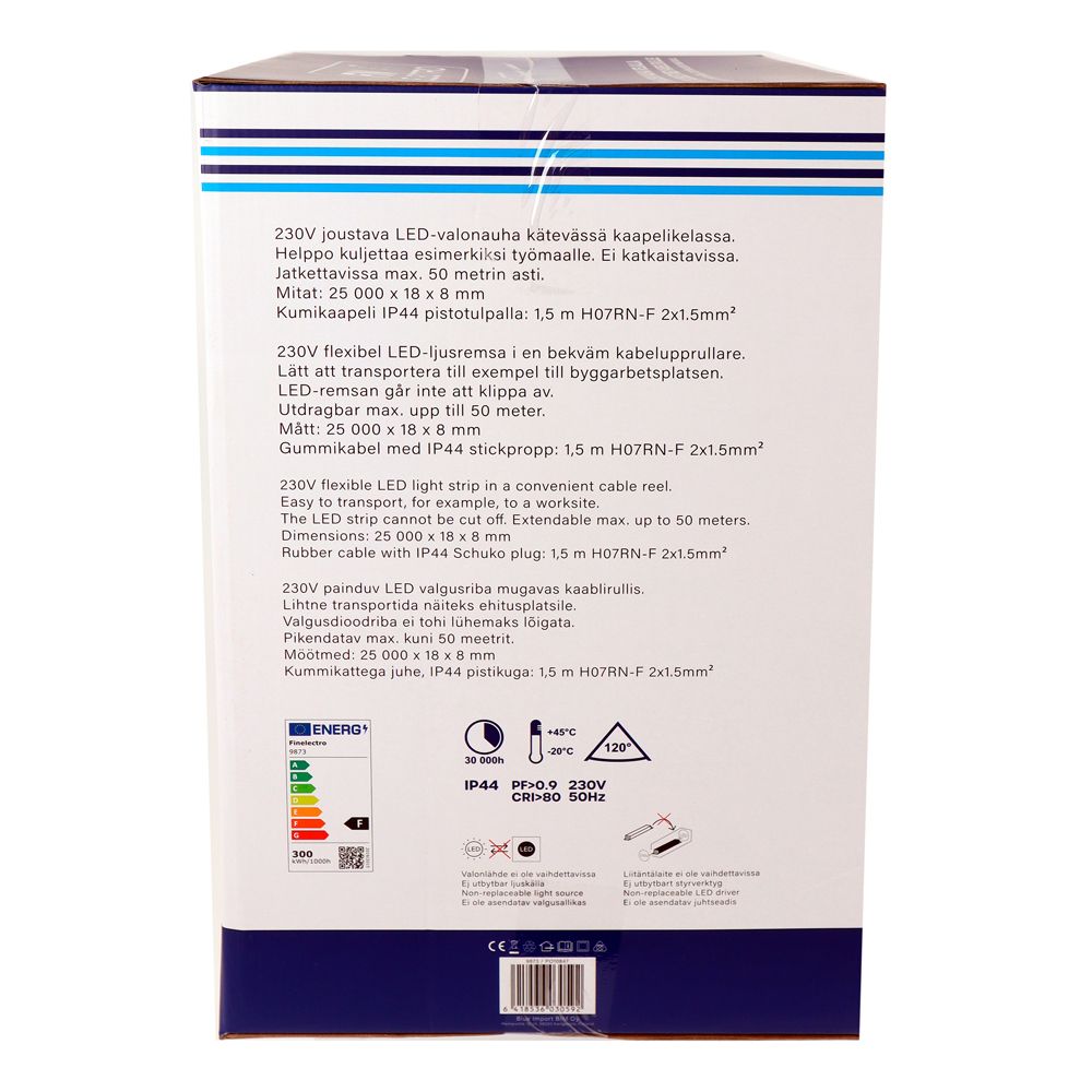 Finelectro valokaapeli kelalla 230 V 25 m 37500 lm 4000 K