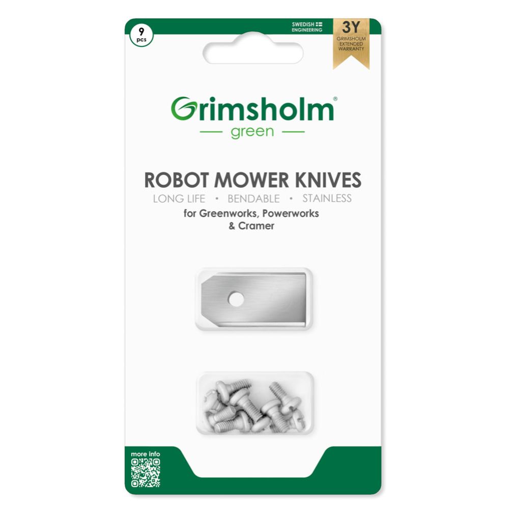 Grimsholm Green robottileikkurin terä Greenworks/Powerworks/Cramer, 9 kpl