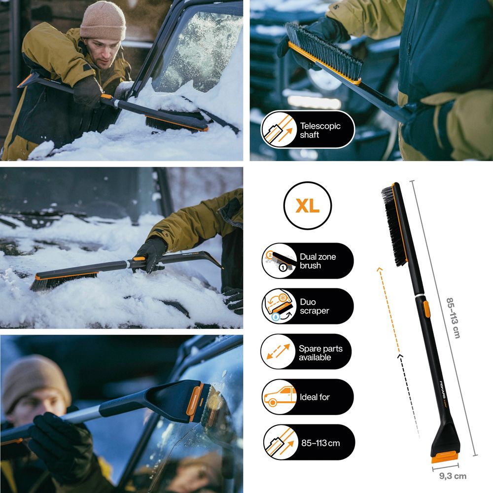 Fiskars X-series-lumiharja ja jääraappa teleskooppivarrella