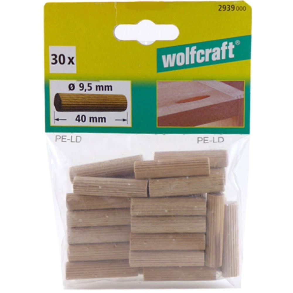 Wolfcraft® räfflad träplugg 9,5 mm x 40 mm, 30 st.