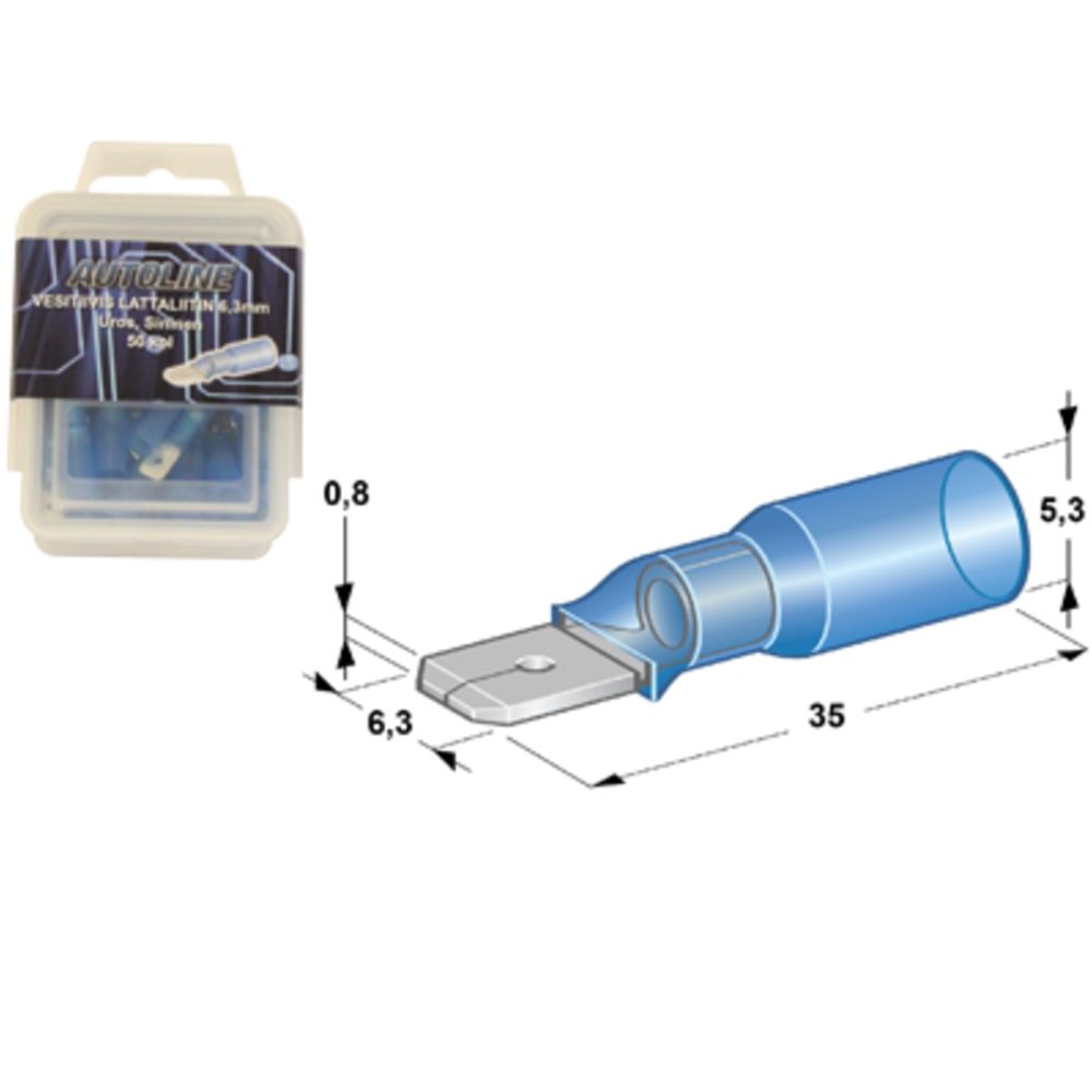 Flatstift med krympslang blå hane 50 st.