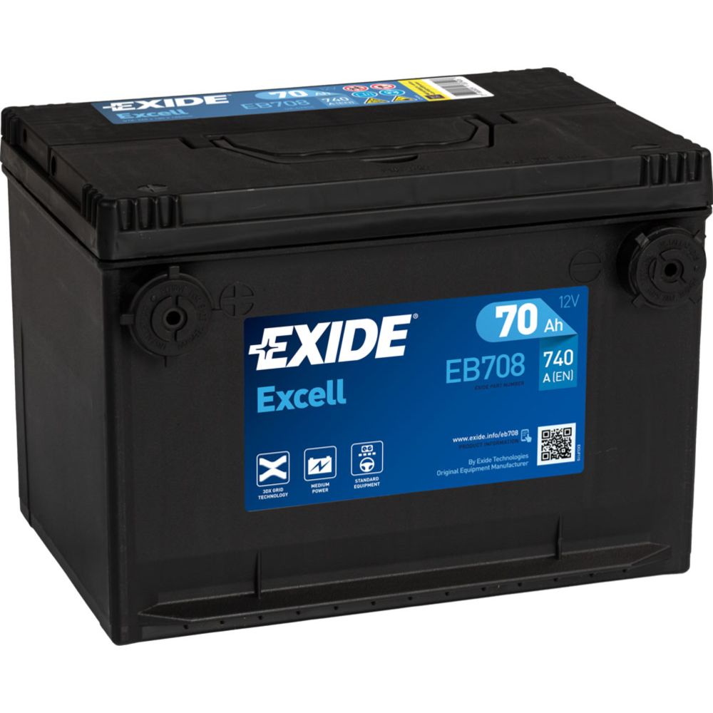 Exide EB708 70 Ah / 740 A Sidopolsbatteri L260 x B180 x H186 +-