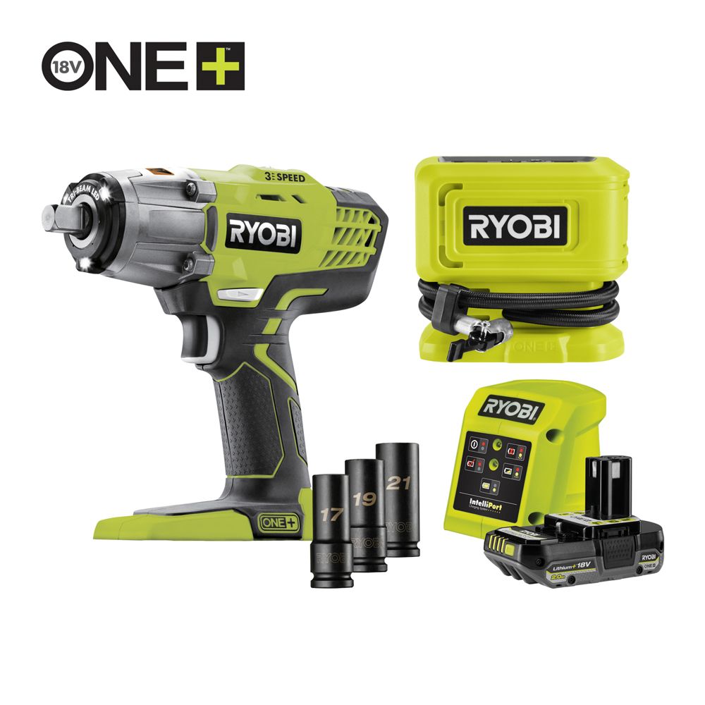 Ryobi ONE+ juhtmevaba rehvide vahetamise tööriistakomplekt R18IW3PI3S (2.0 Ah)