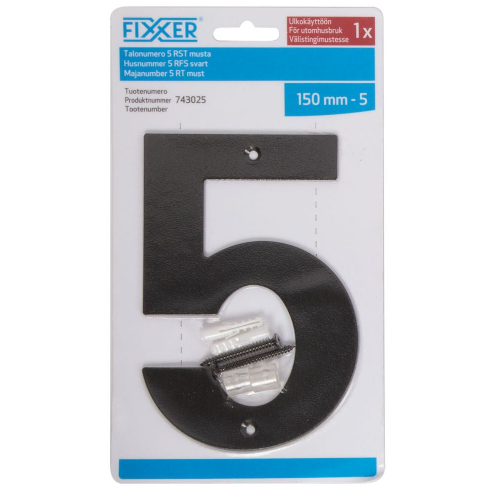 Fixxer® talonumero "5" mustaksi maalattu teräs 150 mm