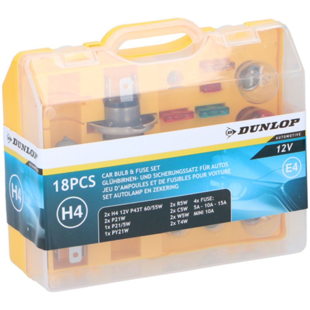 Dunlop H4-billampsats 12 V 60 V /55 W, 18 delar