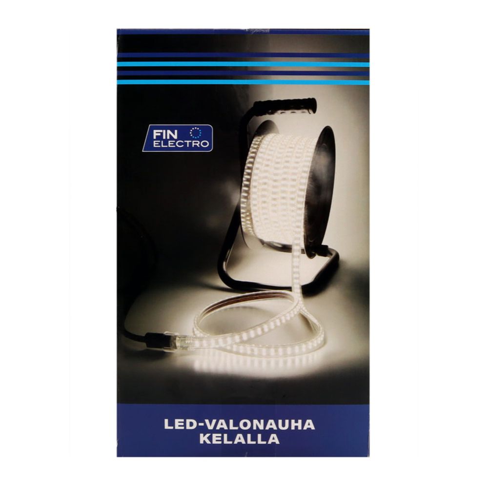 Finelectro LED-valonauha kelalla 15 m 230V 4000K 1,5m pistotulpalla