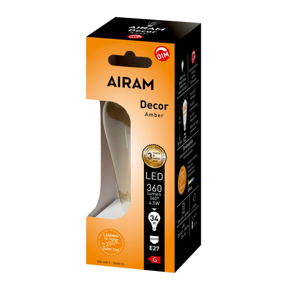 Airam LED antique Edison lamppu E27 5W 2200 K 380 lm himmennettävä