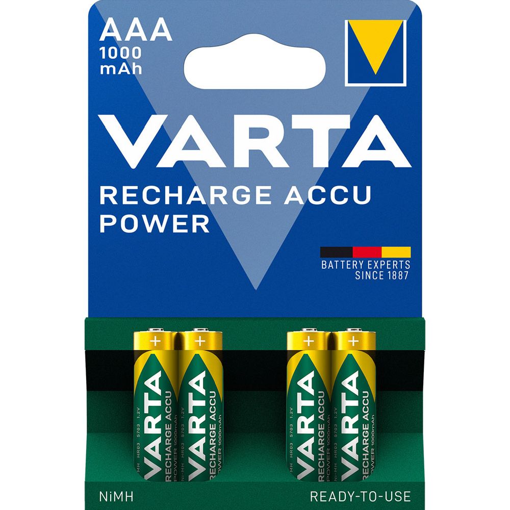 VARTA Recharge Accu Power AAA 1000 mAh laddningsbara batterier, 4 st.