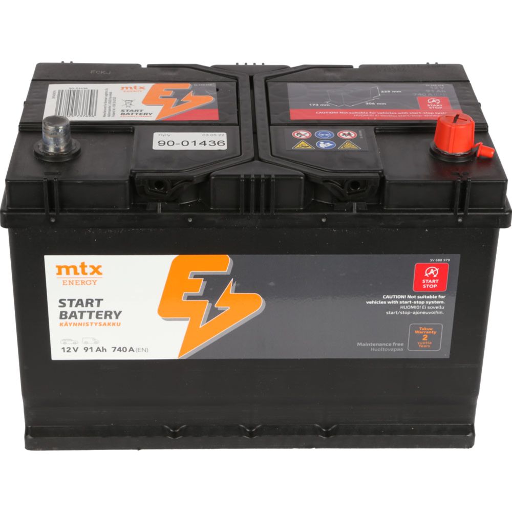 MTX Energy käivitusaku, 91 Ah / 740 A, P 306 x L 173 x K 225, -+