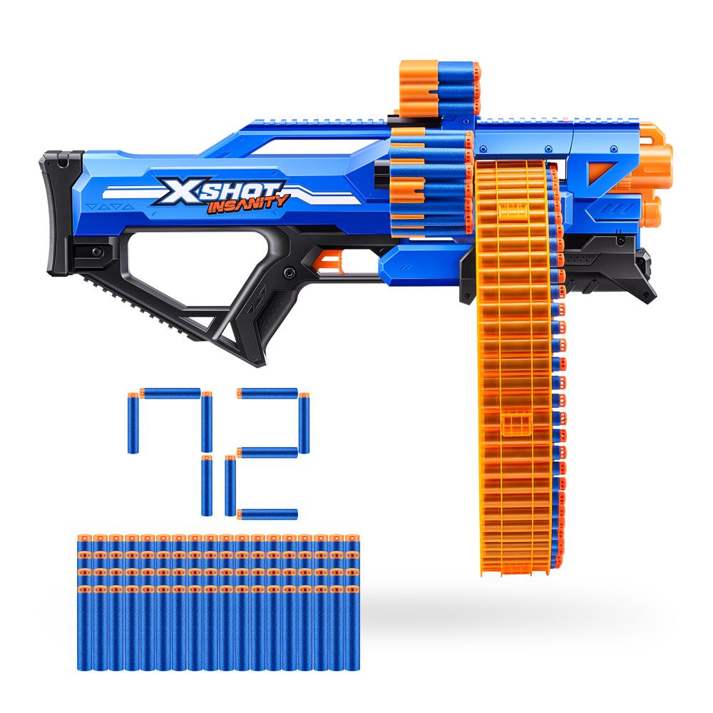 X-Shot Insanity Mad Mega Barrel mängupüstol ja 72 noolt